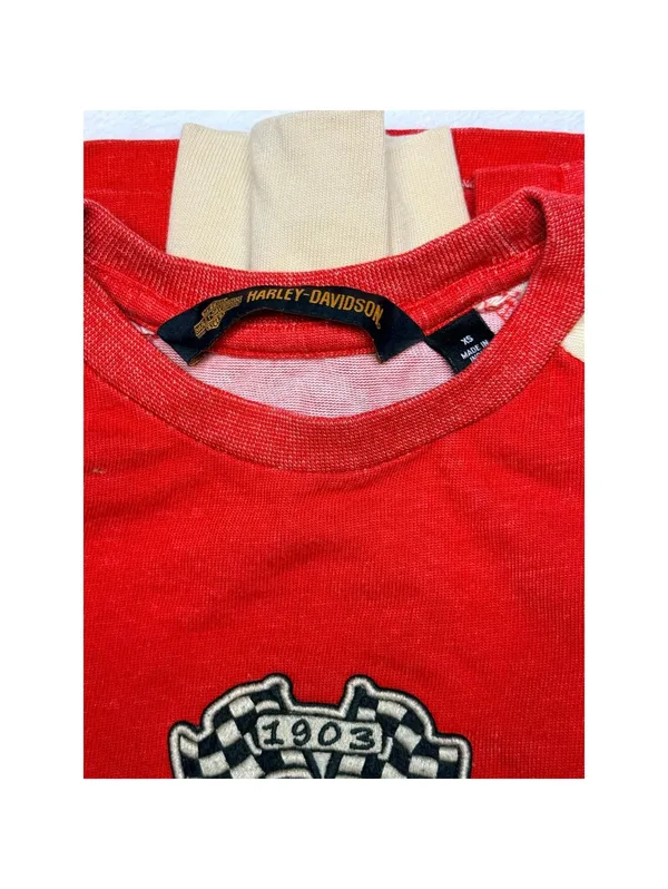 Harley-Davidson Raglan Long Sleeve Shirt Women’s XS RedTan 1903 Logo Graphic Tee - Image 3