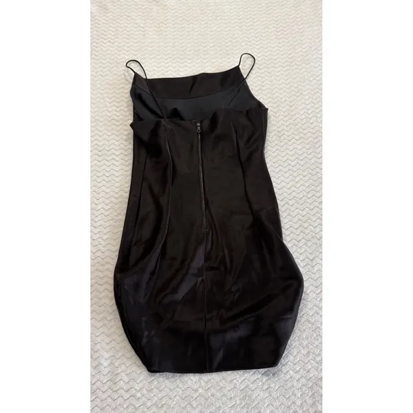 Alice + Olivia Classics Black Satin Square Neck Mini Slip Dress Size 2 - Image 2