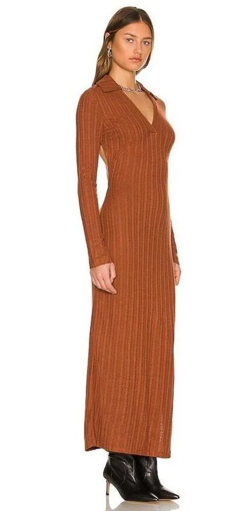 NWT L'Academie Revolve Arina Brown Maxi Sweater Dress Large Knit Open Back - Image 8