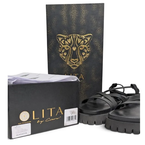 LITA by Ciara Black Leather Gladiator Lug Sole Sandals Goth Bikercore EU 39 NIB - Image 2