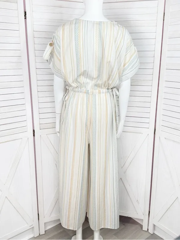 World Market Shilo Striped Wide Leg Cinch Waist‎ Jumpsuit Ivory Multi Cropped - Image 5