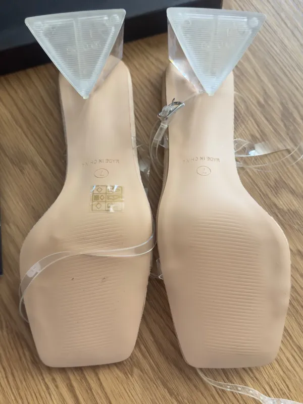 Nasty Gal Clear Nude Chunky Square Toe Heels Size 9 Faux Leather Block - Image 5