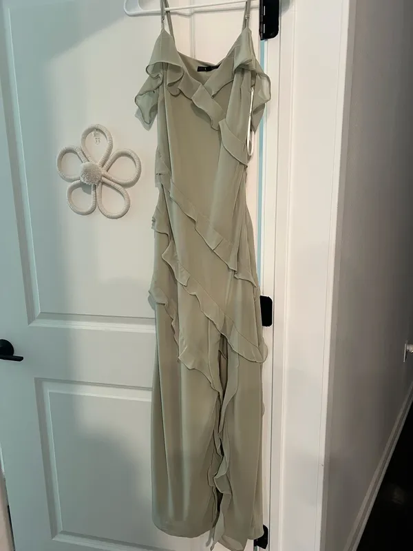 Lulus Elara light sage ruffled maxi dress - Image 3
