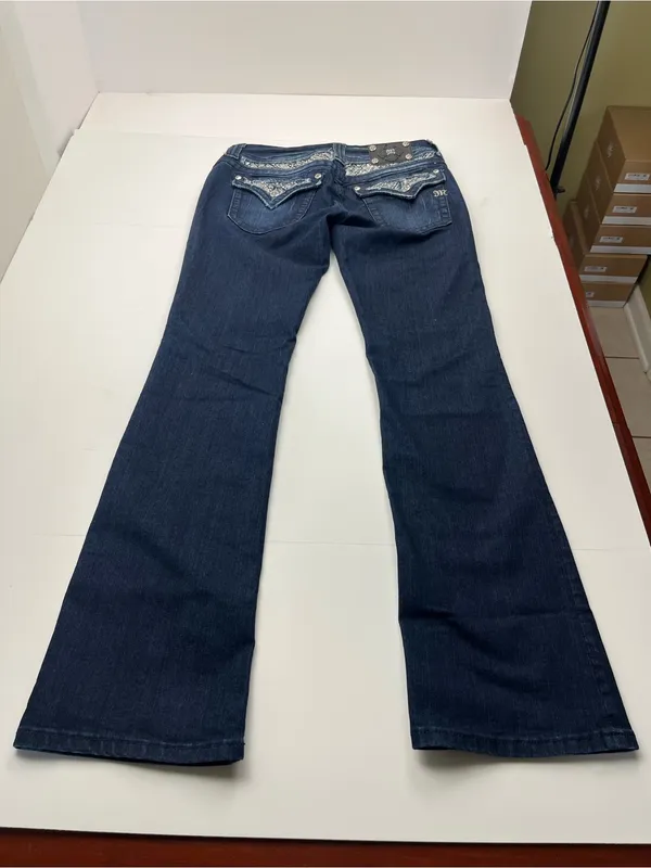 Miss Me Dark Blue Wash Embellished Back Flap Pocket Jeans Boot Womens 31 Denim - Image 13