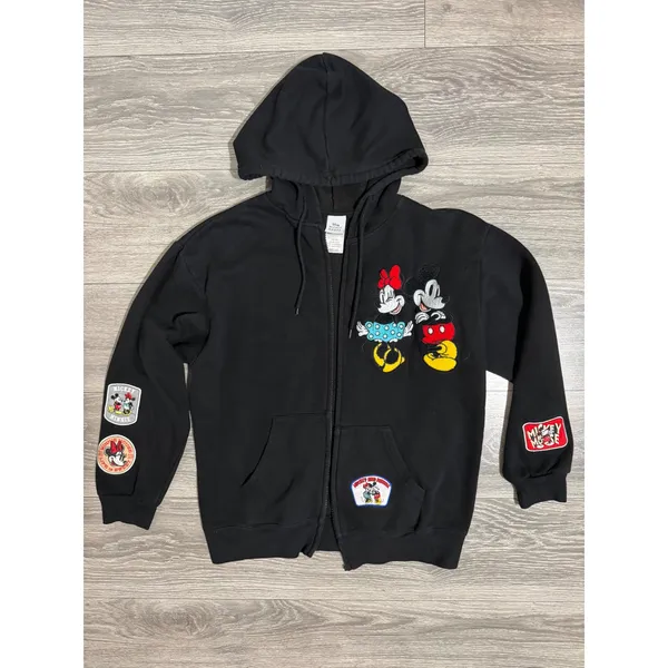 Disney Women Hoodie Sweater M Mickey Mouse Minnie Mouse Black Broken Zipper Y2K - Image 6