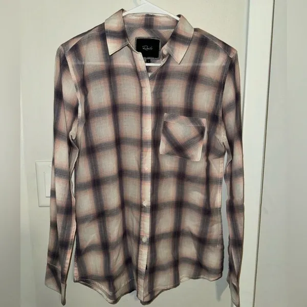 Rails Cotton Button Down Plaid Western Long Sleeve Shirt Small Purple‎ - Image 3