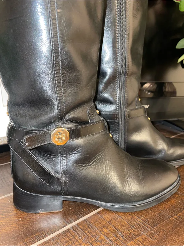 Tory Burch Brita Black Leather Tall Riding Boots Size 6M EUC - Image 3
