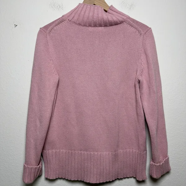 J. Crew Women 100% Cotton Sweater XS Pink Mock Neck Ribbed‎ Side Slits FIsherman - Image 8