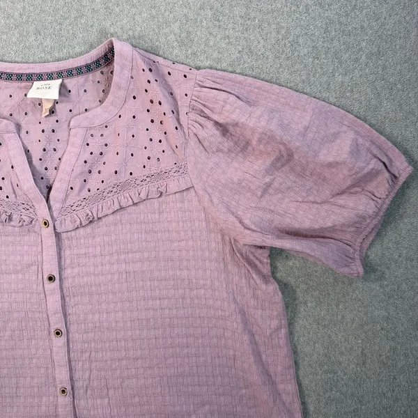 Knox Rose Women's XXL Lavender Eyelet Ruffle Button Front Blouse Top Puff Sleeve - Image 2