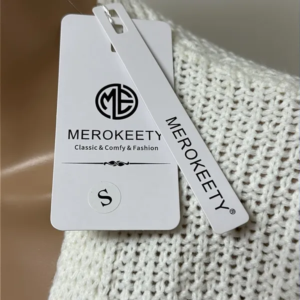 NWT Merokeety Long Cream Open Cardigan Sweater with puff sleeves, size S - Image 2