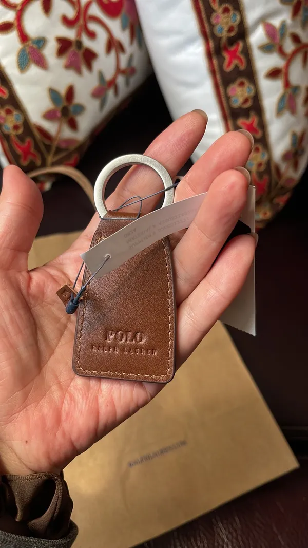 Ralph Lauren Polo Key Chain Fob Brown Multi Leather Embroidered NWT - Image 7