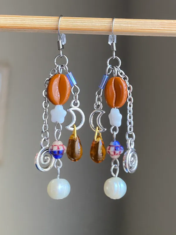 quality Czech glass beads mix dangle earrings💐☕️🍃MIDNIGHT COFFEE🌉 - Image 2