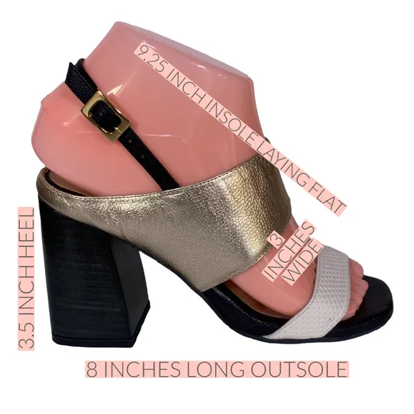 Belinni Black, Gold & Ecru Leather Block Heel Sandals (36) - Image 9