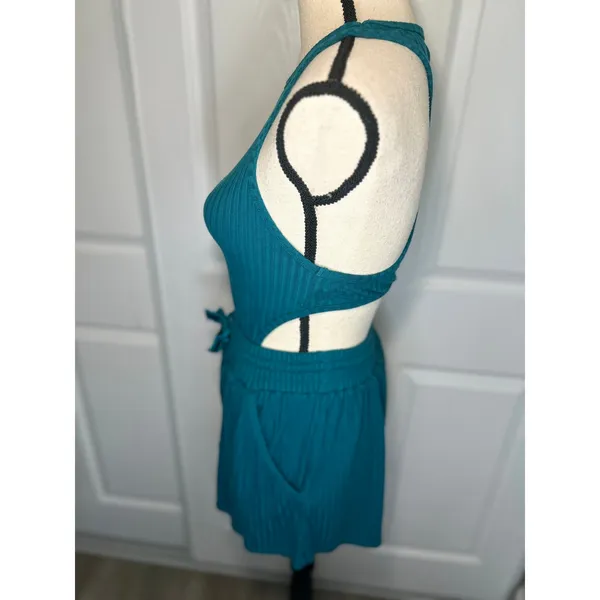 FP Movement‎ Blissed Out Romper S Teal Ribbed Cutout Activewear Athleisure - Image 5