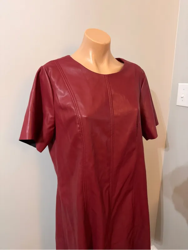 MSK Faux Leather Shift Dress Burgundy Red Large - Image 3