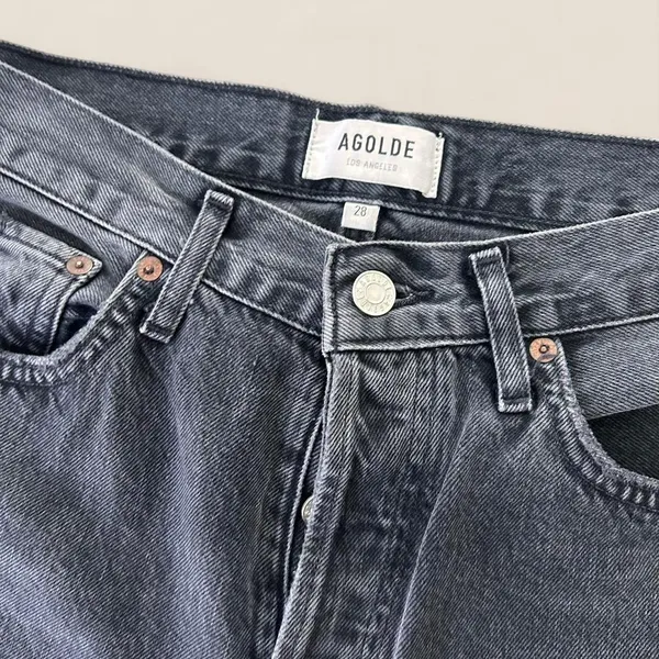 Agolde 90s dark wash jeans w/ custom ribbon split hem | size 28 coquette - Image 5