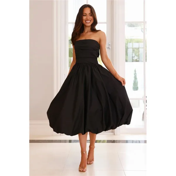 NWT!! HELLO MOLLY Upon A Cloud Strapless Bubble Midi Dress Solid Black X-Small‎ - Image 4