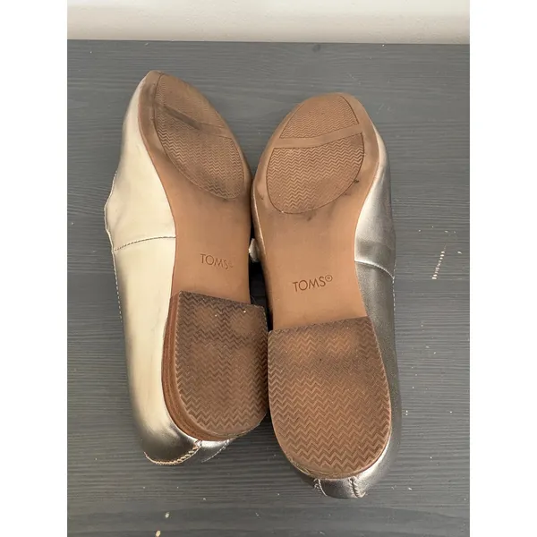 TOMS Mary Jane Bianca 8.5 Gold Metallic Leather Square Toe Ballet Flat Shoes - Image 11
