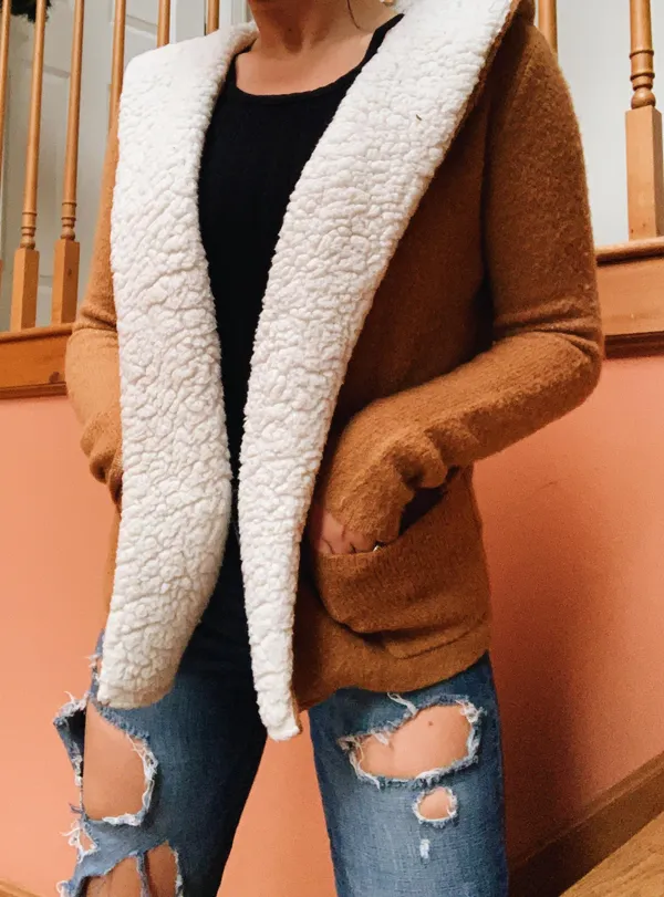Forever 21 Beige And White Fluffy Cardigan - Image 3