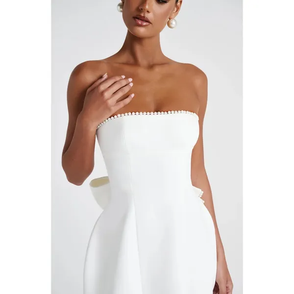 NWT Babyboo Suni Ivory Bow Pearl Trim Strapless Cocktail Mini Dress Women Size M - Image 10