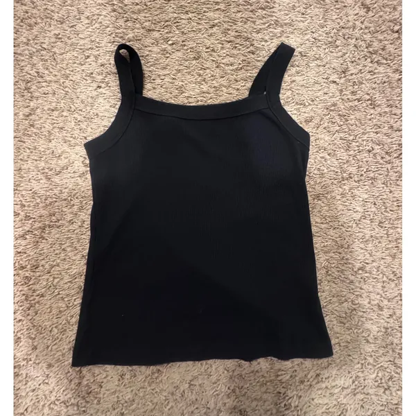 American Eagle Ribbed Black Tank‎ Top Women's Large Square Neck Stretch Basic - Image 5