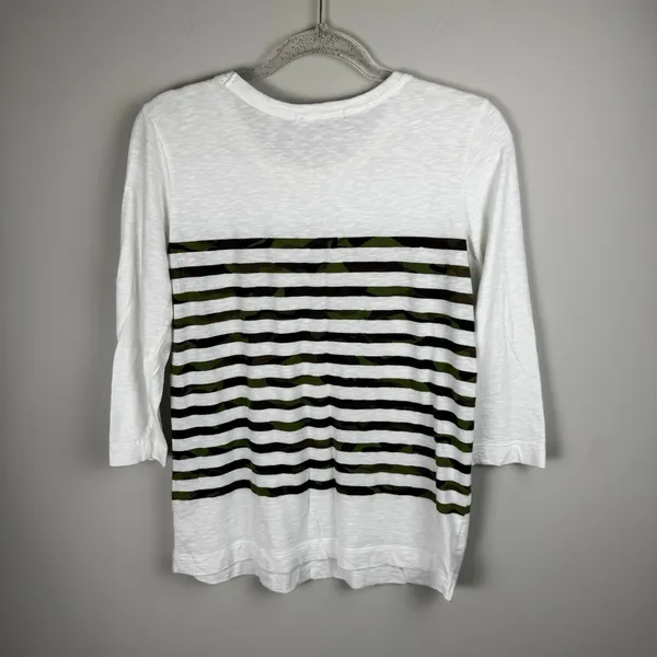 Gap Women's Medium 3/4 Sleeve White Camo Striped Shirt‎ 100% Cotton - Image 9