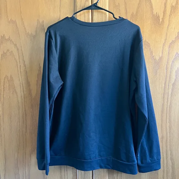 Sequin Heart Large Sweatshirt Pullover Long Sleeve Casual Top Comfy Black Large - Image 3