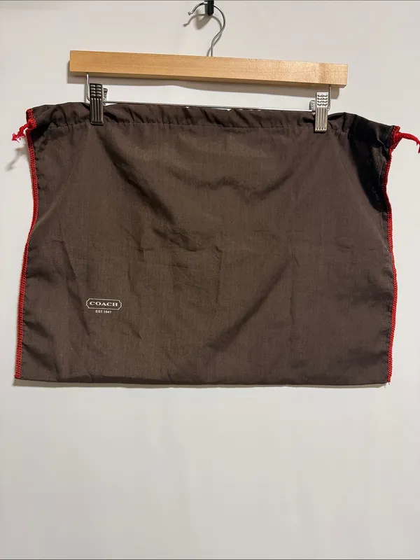 Coach Large Brown Drawstring Handbag Dust Bag Cover Red Trim‎ - Image 2