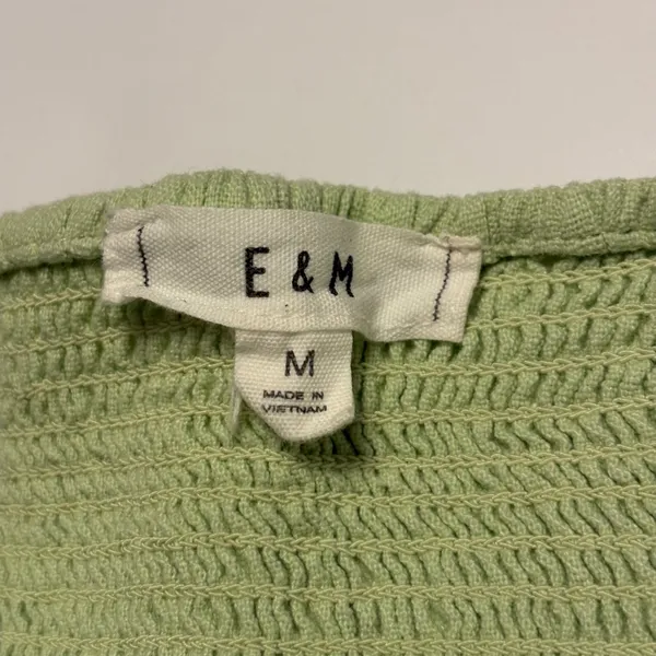 E&M Peplum Top Women Size M Green Ruffle Strap Smocked Back Sweetheart Neck - Image 3