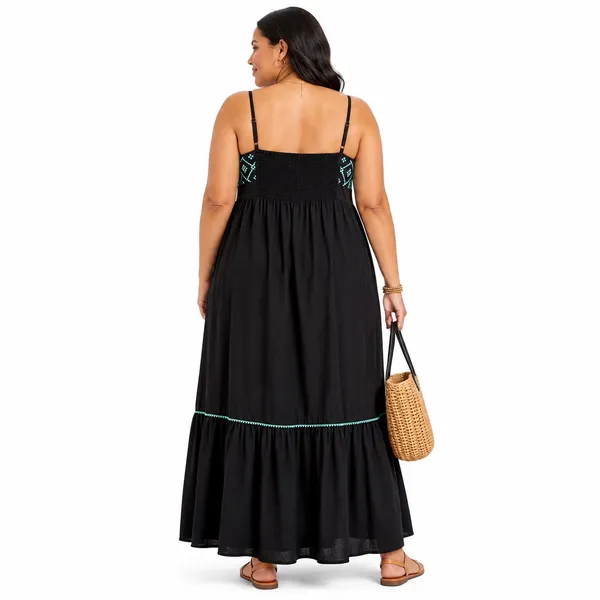 Ava & Viv Black Embroidered Cotton Tiered Maxi Dress Size 1X - Image 2