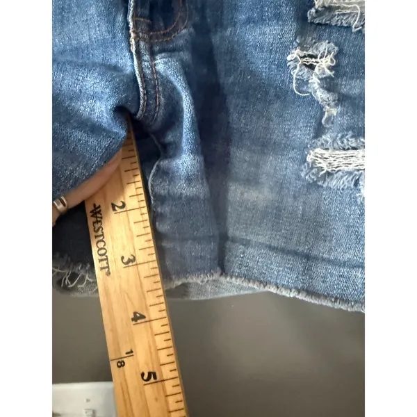 American Eagle High Rise Shortie‎ Distressed Denim Shorts Medium Wash Womens 8 - Image 6