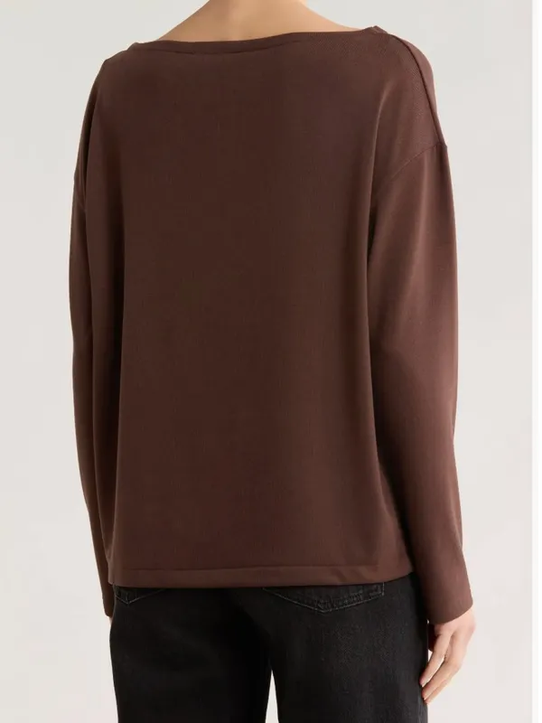 NWT AllSaints Rita Boat Neck Long Sleeve Top Medium BITTER BROWN - Image 3
