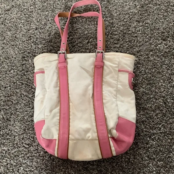 Vtg Coach Canvas cream with pink leather - Image 2