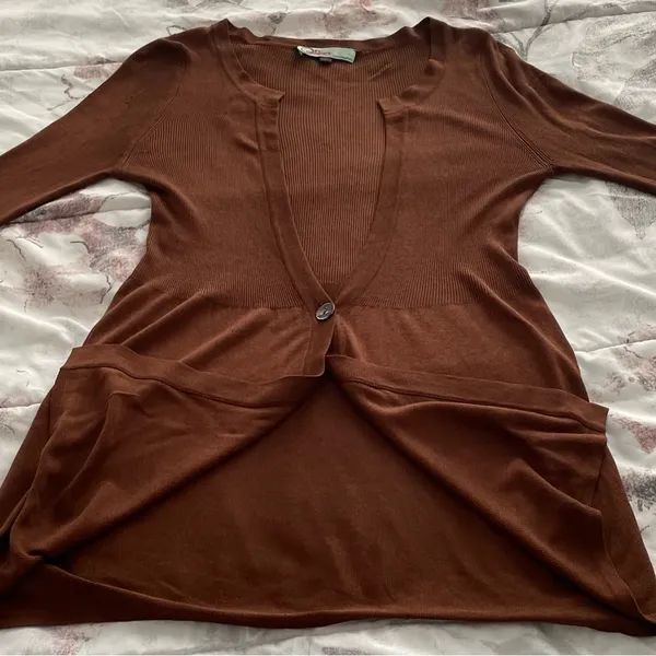 On Sunset Los Angeles silk blend brown balloon sleeves cardigan, size M cottage - Image 7