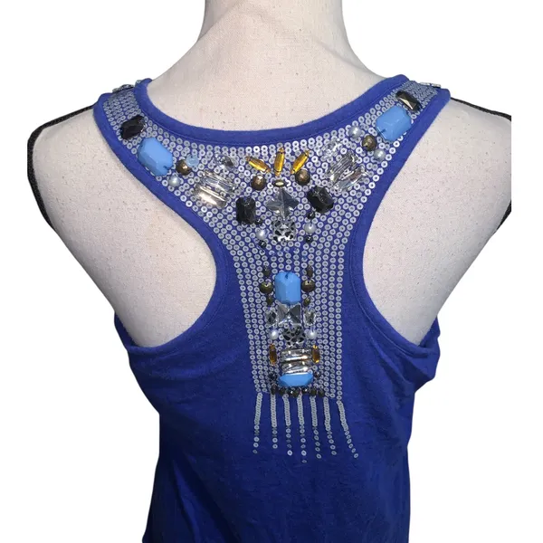 INC International Concepts Vibrant Blue Tank Top Bra Lined Sequins Gems - Image 5