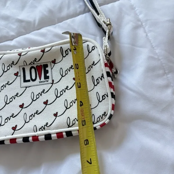 Brighton Love Scroll Canvas‎ Crossbody Bag Purse White Red Black Hearts - Image 5