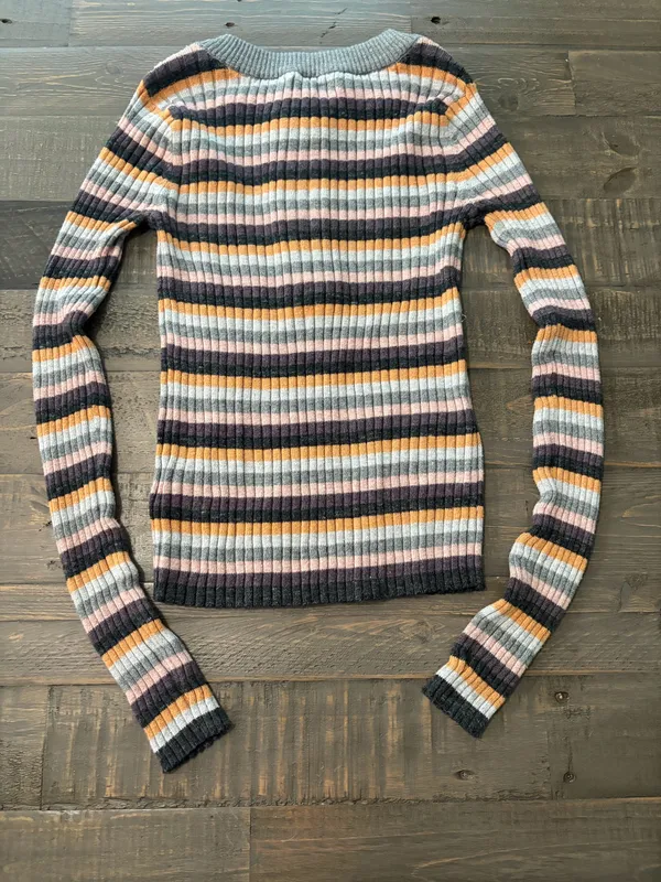 American Eagle Women’s Striped Ribbed Henley Sweater Size XS - Image 4