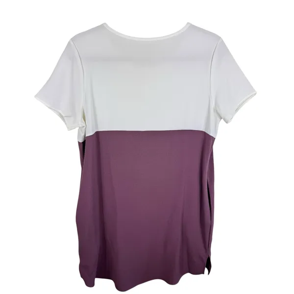 Stevie Hender‎ White Purple Mauve Short Sleeve Light Mini Shift Dress Pockets L - Image 2