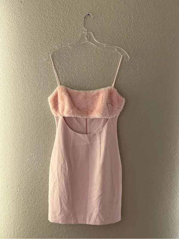 Naked Wardrobe Baby Pink Faux Fur Trim Bodycon Mini Dress Y2K - Image 2