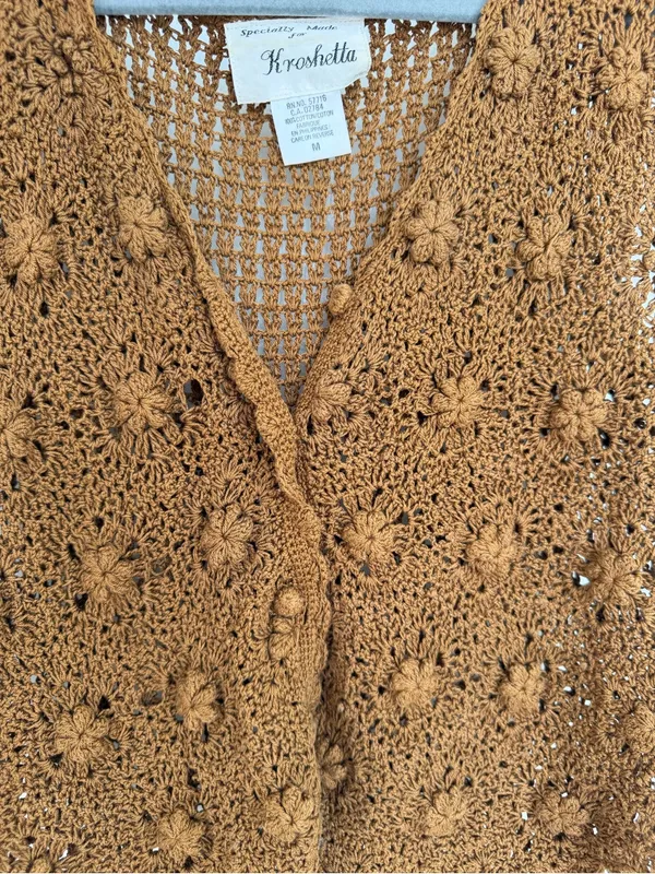 Vintage Crochet Vest in Deep Brown Size M - Image 3