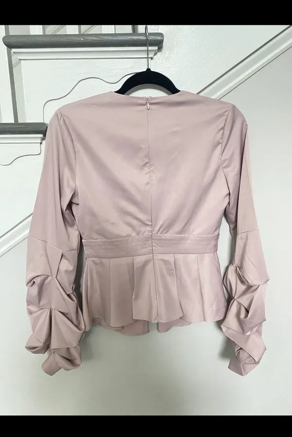 BANJUL V Neck Ruffle Sleeve Peplum Blouse - Image 4