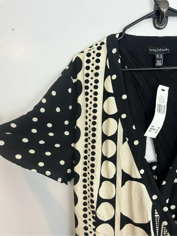 NWT Long Tall Sally Mix Spot Print Wrap Black/Ivory Polka Dot Maxi Dress Size 14 - Image 6