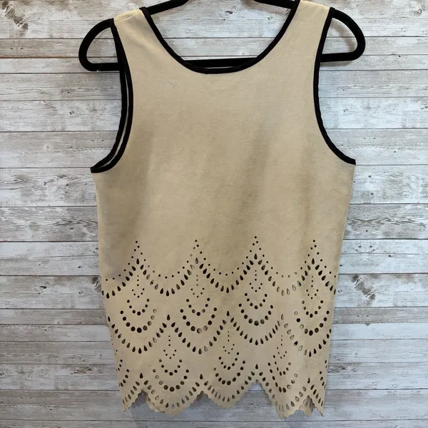 Karen Kane Womens M Tank Top Shell Faux Suede Baja Riviera Beige Laser Cut USA - Image 4