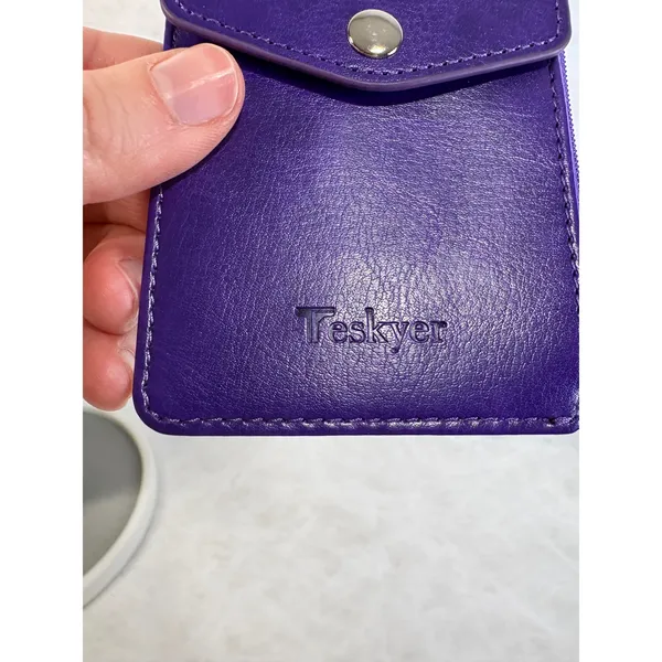Teskyer Purple Faux Leather ID Badge Holder Wallet Card‎ Case with Zipper Pocket - Image 2