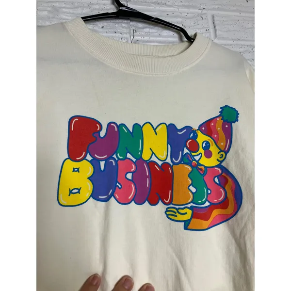Mokuyobi Sweatshirt Womens L Cream Good Funny Business Clown Ric Rac Trim trendy - Image 4