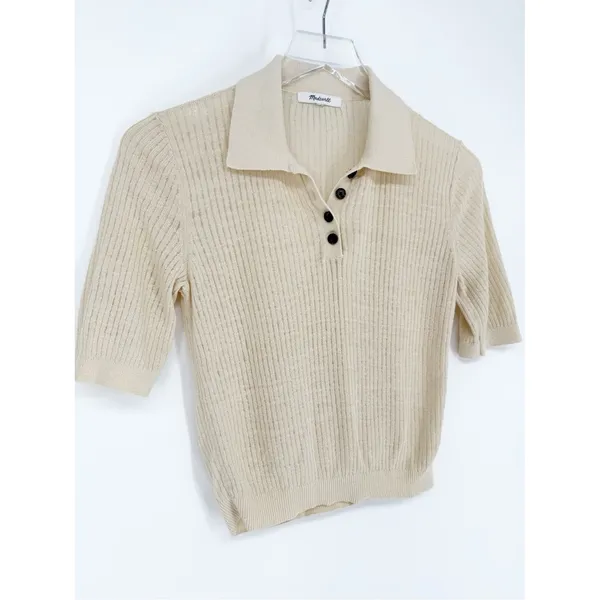 Madewell Short Sleeve Knit Polo Women's Size S Cream Quiet Luxury - Image 4