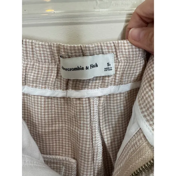 Abercrombie & Fitch Tan White Checked Pants Sz‎ S Linen Blend - Image 5