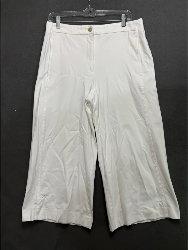 Ann Taylor Size 10 White Stretch Wide Leg Crop Pants - Image 2