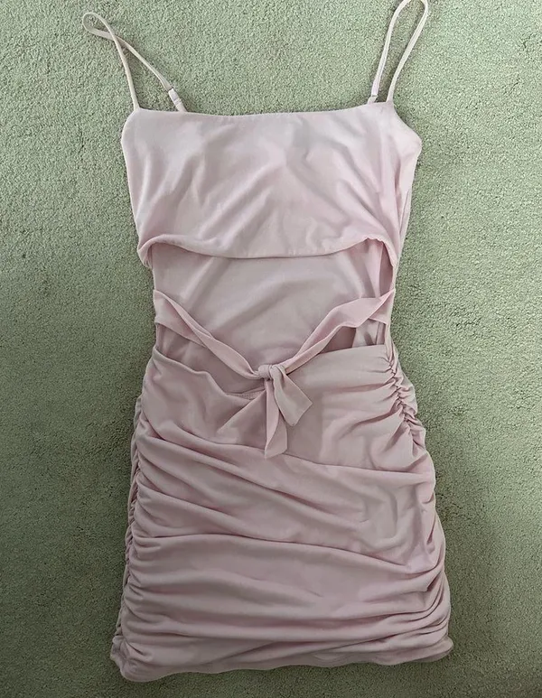 Lucy in the Sky Pink Cut Out Tie Front Mini Bodycon Dress - Image 2