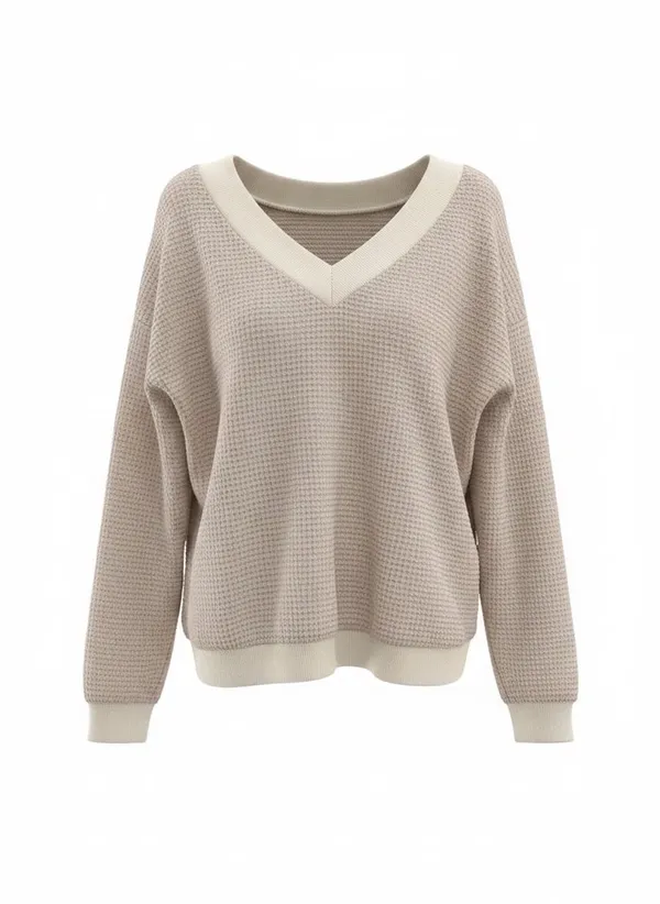 Adreamly Women's Waffle Knit V-Neck Oversized Sweater - Image 5